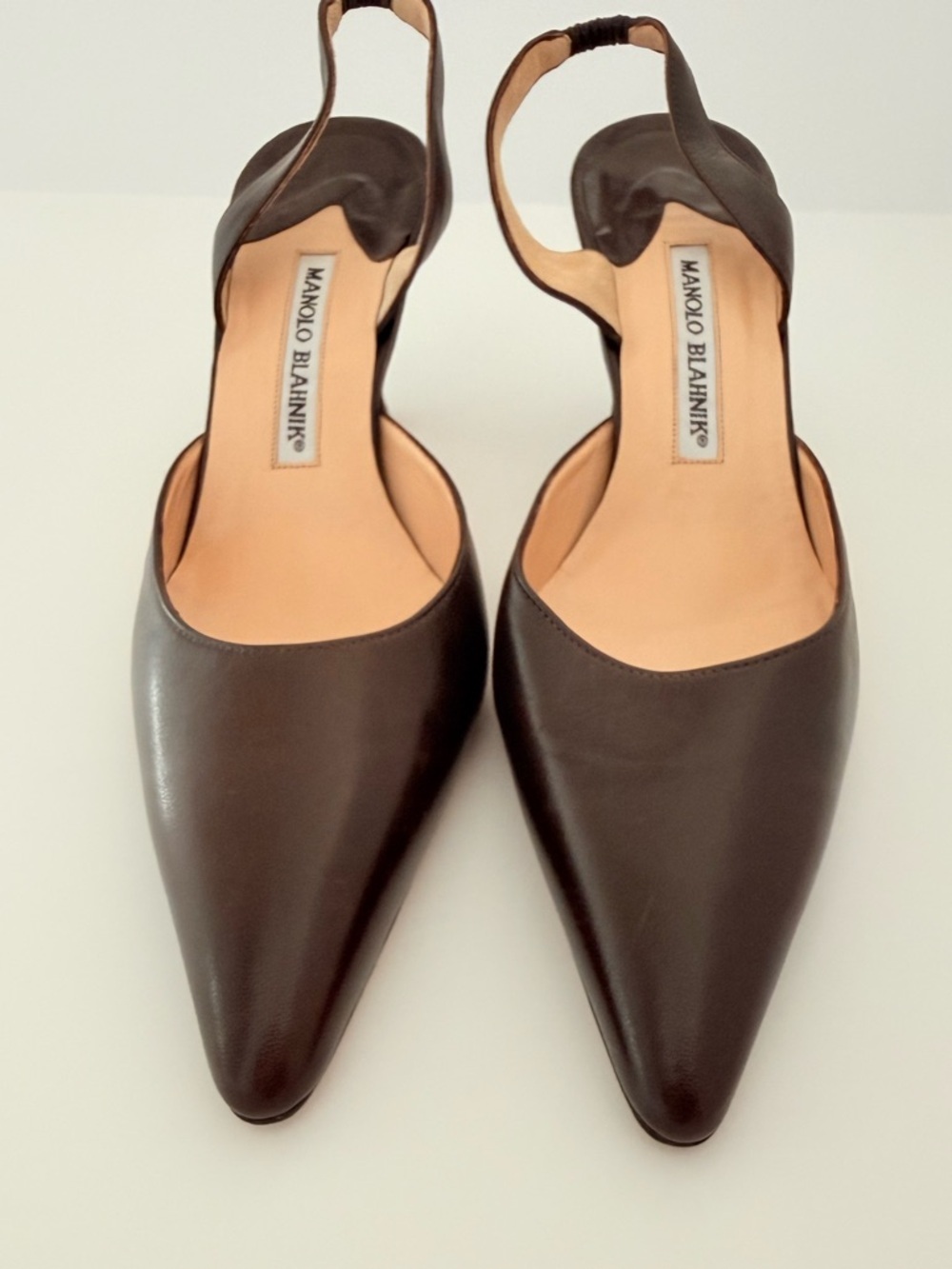 Manolo Blahnik Carolyne Slingback Pumps Dark Brown Leather Kitten Heel EU 40 - Picture 6 of 9